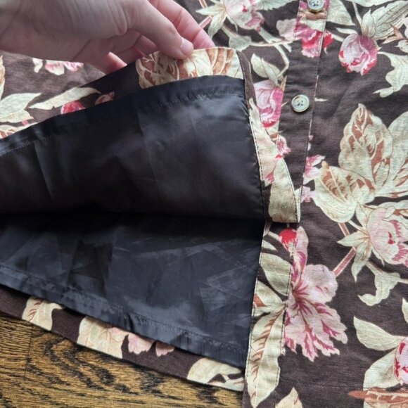 Chaps Linen Cotton Blend Brown Floral Midi Skirt 6 - Picture 4 of 7